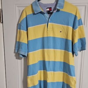 Tommy Hilfiger Blue and Yellow Striped Polo Shirt